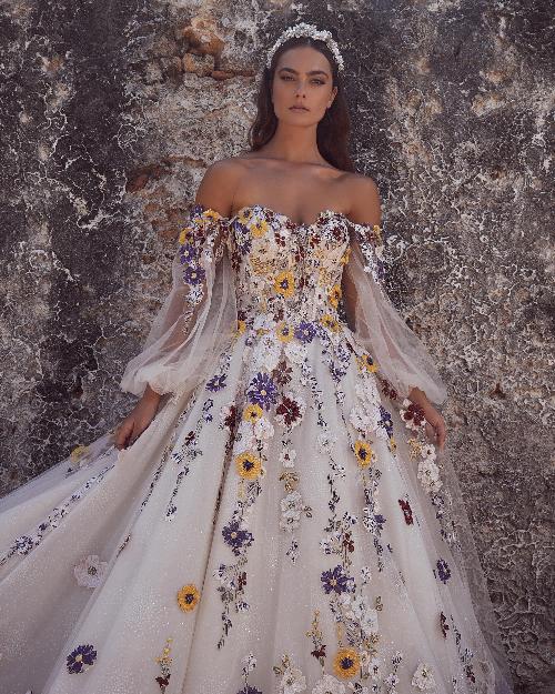 123108 colorful wedding dress with flowers and ball gown silhouette1